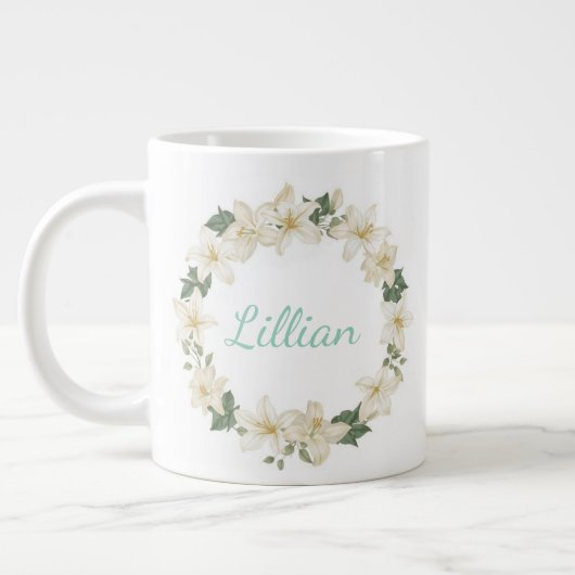 Grande Tasse Conception élégante de lys botanique à monogramme (Gauche)