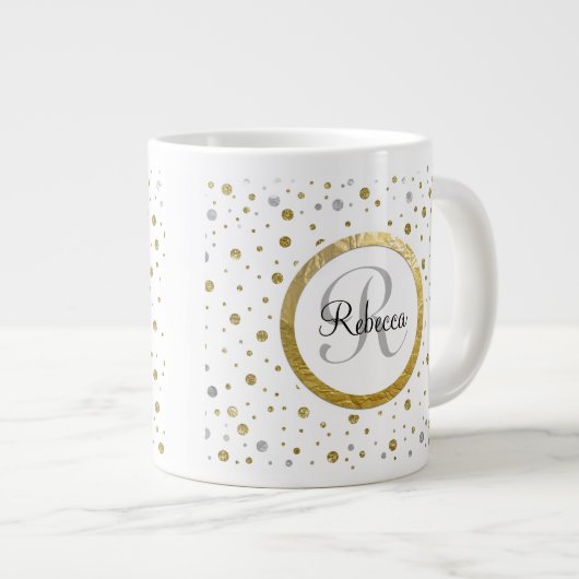 Grande Tasse Confetti d'argenterie en feuilles d'or monogramme (Devant droit)