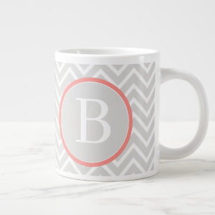 Grande Tasse Coral Chevron Monogramme