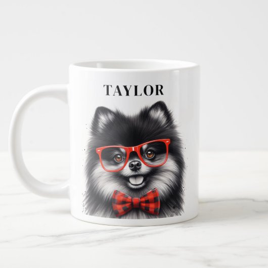 Grande Tasse Coupe Pomeranian Rouge Nerd Lunettes Nom personnal (Gauche)