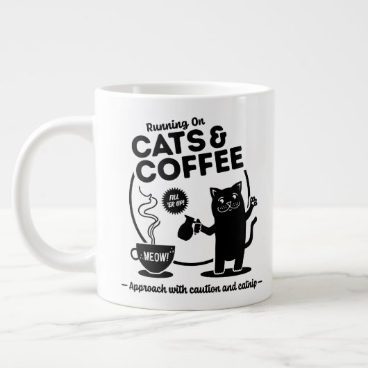 Grande Tasse Courir sur les chats et le café (Gauche)