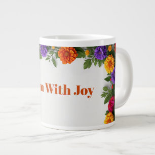 Grande Tasse Couronne de fleurs colorée avec dahlias et soucis
