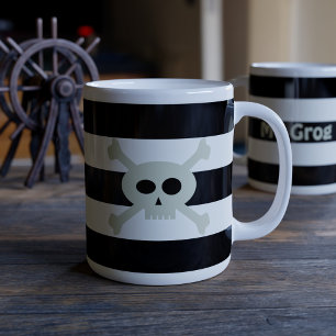 Grande Tasse Crâne et os croisés Pirate Black Stripes drôle