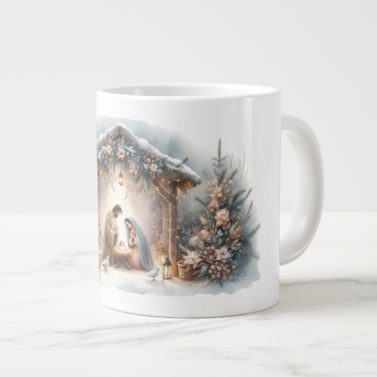Grande Tasse Crèche rustique avec fleurs d'hiver (Devant droit)