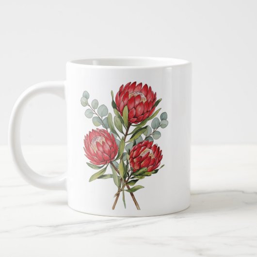 Grande Tasse Crimson Protea Bouquet Watercolor (Gauche)