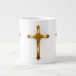 Grande Tasse Croix chrétienne dorée radiante inspirée de la foi