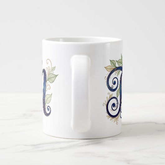 Grande Tasse Cursive M – Elegant Blue & Gold Monogram (Dos)