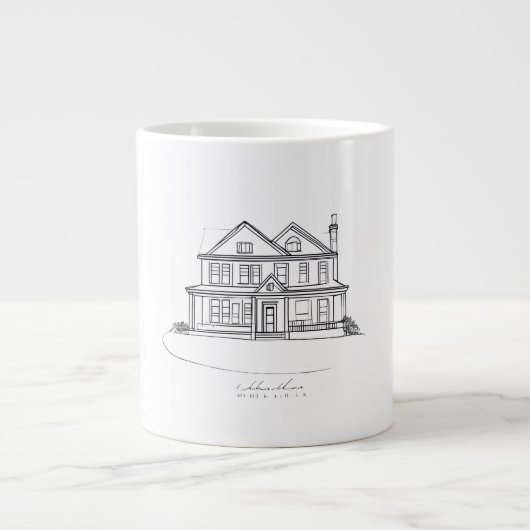 Grande Tasse Custom House Illustration Minimalist Line Art Home (Devant)
