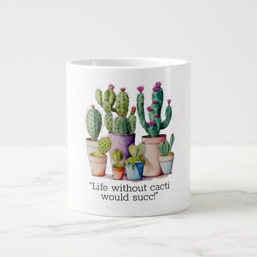 Grande Tasse Cute aquarelle cactus succulents dans les pots (Devant)