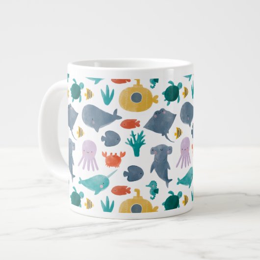 Grande Tasse Cute Aquarelle Océan Animaux Motif (Devant gauche)