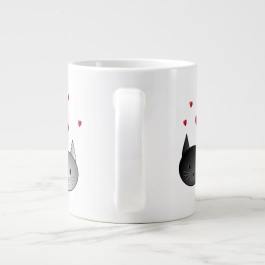 Grande Tasse Cute Chats noirs et gris, avec des Coeurs. (Dos)