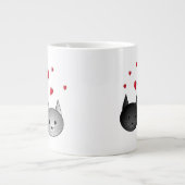 Grande Tasse Cute Chats noirs et gris, avec des Coeurs. (Devant)