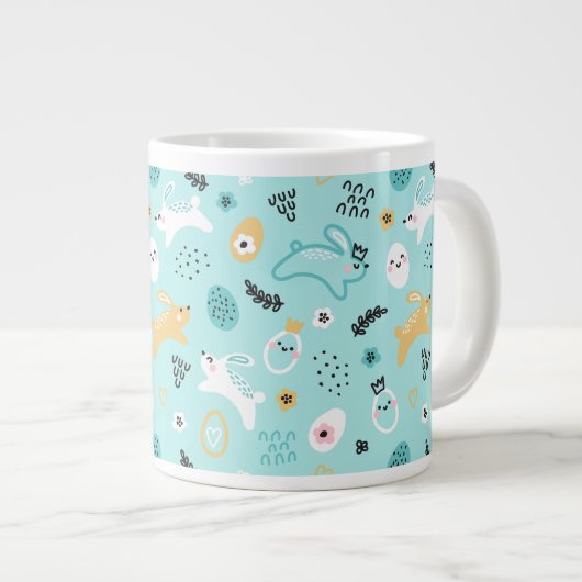 Grande Tasse Cute Easter Bunny Pattern Kawaii Rabbits Eggs  (Devant droit)