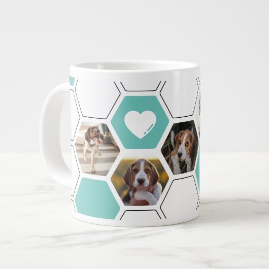 Grande Tasse Cute Géométrique Coeur Paw Chien Turquoise Garde p (Devant gauche)