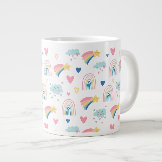 Grande Tasse Cute Rainbow Hearts & Clouds Motif (Devant droit)