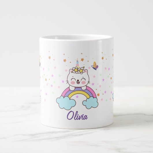 Grande Tasse Cute Unicorn Chat Rainbow Stars Anniversaire Nom d (Devant)