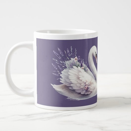 Grande Tasse Cygne aquarelle avec fleurs de lavande (Gauche)