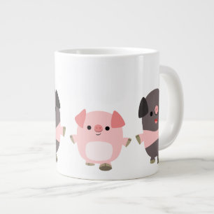 Grande Tasse De mignons cochons en caricature sur un tapis de j