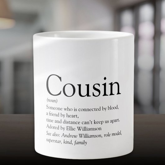Grande Tasse Définition de cousin cool moderne noir et blanc