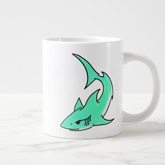 Grande Tasse dessin souriant requin menthe bleu vert océan anim (Droite)