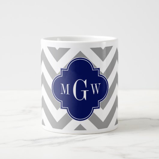 Grande Tasse Dk Grey Lg Chevron Navy Quatrefoil 3 Monogramme (Devant)