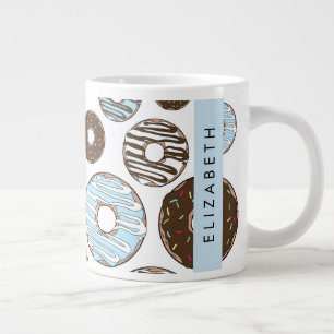 Grande Tasse Donuts Bleus, Donuts Brown, Sprinkings, Votre Nom