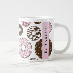 Grande Tasse Donuts Roses, Donuts Brown, Sprinkings, Votre Nom