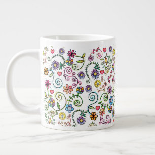Grande Tasse Doodle à main coloré Floral sans couture motif