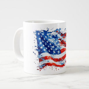 Grande Tasse Drapeau américain USA Aquarelle 4 juillet
