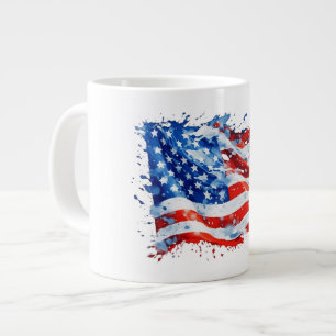 Grande Tasse Drapeau américain USA Aquarelle 4 juillet
