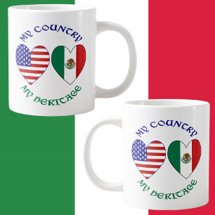 Grande Tasse Drapeaux USA Mexique Cœurs Mon Pays Mon Héritage
