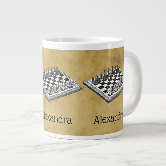 Grande Tasse Échiquier et jeu d'échecs vintage WBG en détresse (Devant droit)