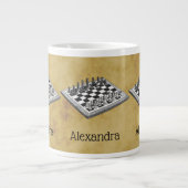 Grande Tasse Échiquier et jeu d'échecs vintage WBG en détresse (Devant)