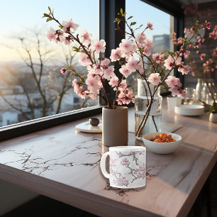 Grande Tasse Élégance en fleurs de cerisier gris argent