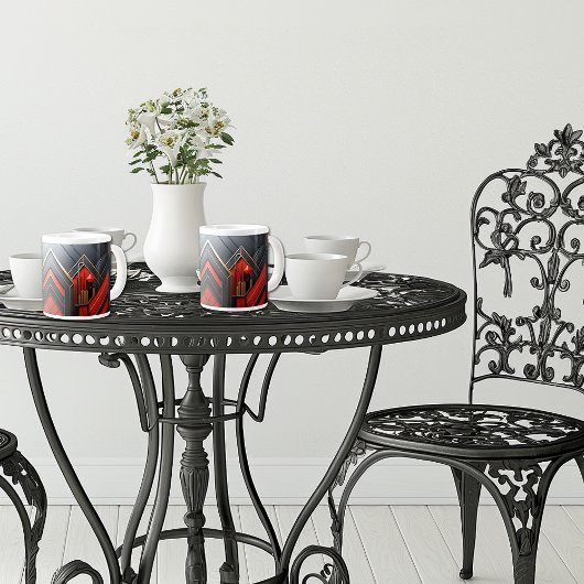 Grande Tasse Elégant Art Déco Or Noir Rouge