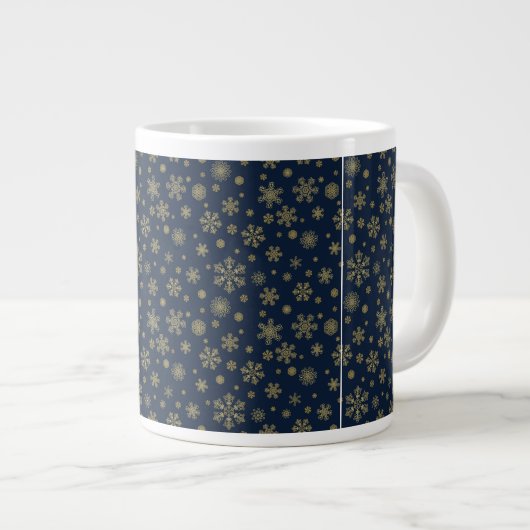 Grande Tasse Elegant Gold Snowflake Winter Pattern (Devant droit)