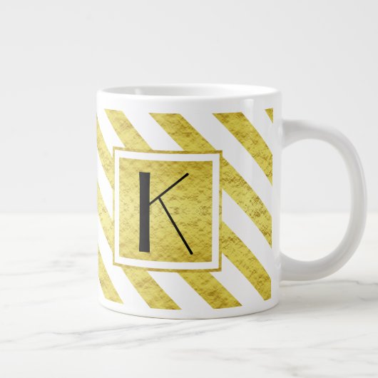 Grande Tasse Élégant Monogram Gold Stripes (Droite)