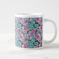 Elégant motif floral rose pourpre fond noir