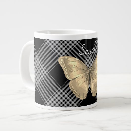 Grande Tasse Élégant papillon noir et blanc doré (Devant gauche)