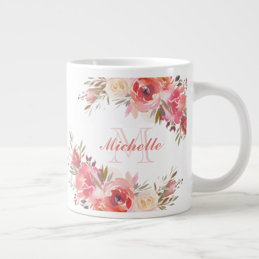 Grande Tasse Élégant Pastel rose Pêche Rose Nom floral (Droite)