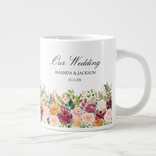 Grande Tasse Élégante Rose d'aquarelle Monogram Flower Bridesma (Droite)