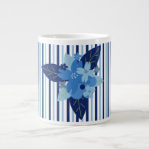 Élégantes rayures florales monochromatiques bleu
