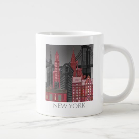 Grande Tasse Élévations de New York par nuit - Rouge (Droite)