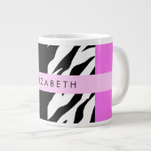 Grande Tasse Empreinte de léopard, Zebra Print, Rose, Votre nom (Devant droit)