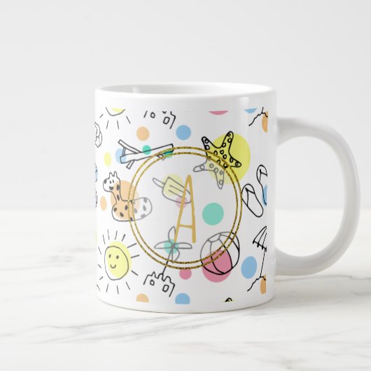 Grande Tasse Été Amusement Monogram Plage Vacances Doodles Déco (Droite)
