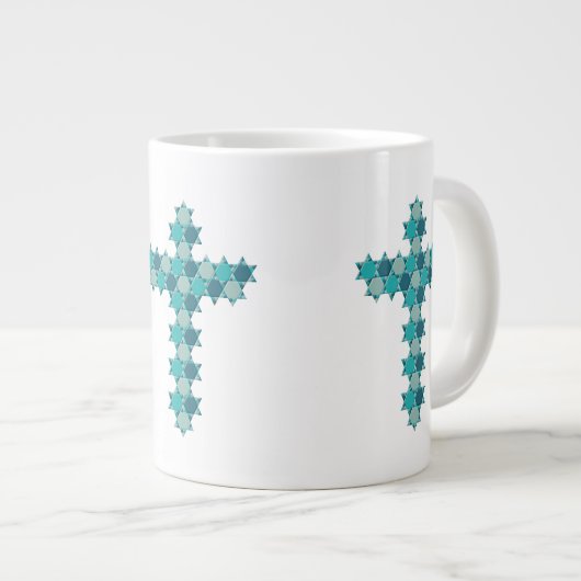 Grande Tasse Étoile de David Star Cross Blue Illusion optique (Devant droit)