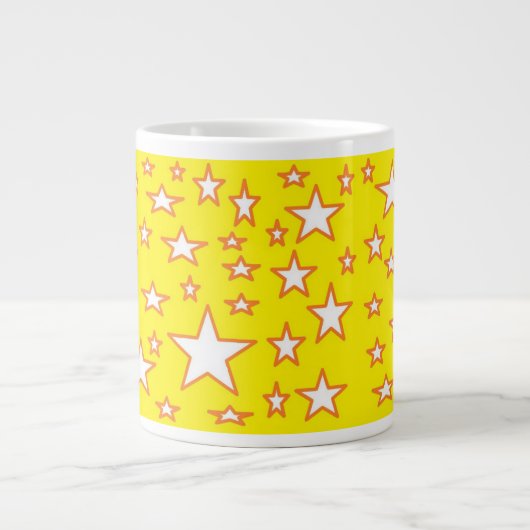 Grande Tasse Étoiles blanches sur Arrière - plan jaune (Devant)