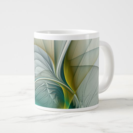 Grande Tasse Évolution fractale, art abstrait turquoise doré (Devant droit)