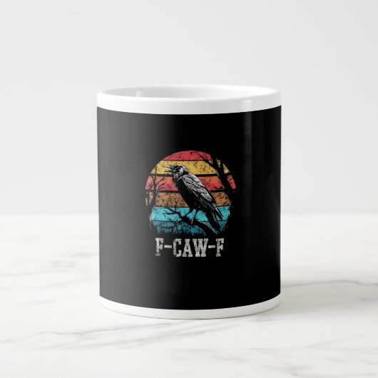 Grande Tasse F-Caw-F Crow Retro Sunset Pun Funny Bird Cawing Gr (Devant)
