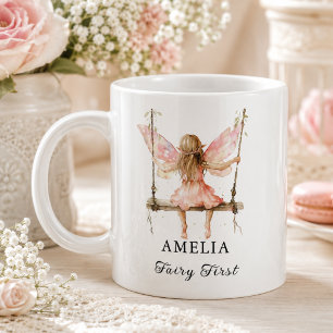 Grande Tasse Fairy First Aquarelle Fleurs Filles 1er Anniversai